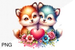 Baby Animals With Heart With Flowers- Clipart Sublimation Product Image 1