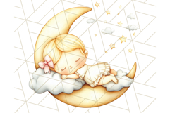 Sleeping Baby on Moon PNG, Cute Night Sky Baby Clipart Png Product Image 3
