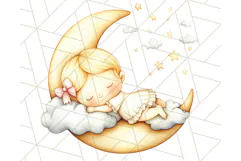 Sleeping Baby on Moon PNG, Cute Night Sky Baby Clipart Png Product Image 3