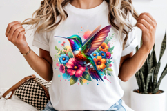 Vibrant Hummingbird PNG, Colorful Botanical Sublimation Product Image 6