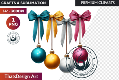 Christmas Baubles Clipart, Festive Holiday Ornaments PNG Product Image 1