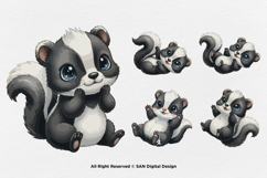 15 Bundle Watercolor Baby Skunk Stripe Forest Animal Kids Product Image 7