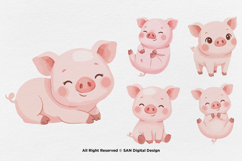 15 Bundle Watercolor Cute Pig Pink Lazy Smile Cute Hog Farm Product Image 7