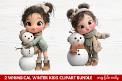 2 Whimsical Winter Kids Clipart | Cute Winter Kids PNG Product Image 1