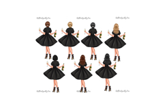 Birthday Girl Clipart Black Dress | Fashion Woman Champagne Product Image 6