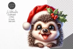 Christmas clipart, Hedgehog clipart, Winter sublimation Product Image 1