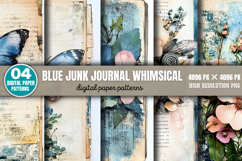 Blue Junk Journal Whimsical Patterns Background PNG Product Image 1