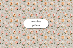 Peach Rose Seamless Pattern on Sage, Vintage Floral Print Product Image 1