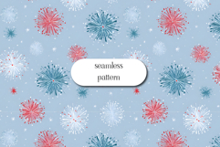 Patriotic Fireworks Seamless Pattern Red Blue Bursts Product Image 1