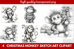 Christmas Monkey Sketch Art Clipart | Hand-Drawn Holiday Product Image 1