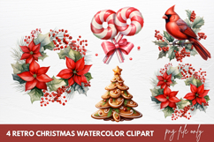 Retro Christmas Watercolor Sublimation Clipart Product Image 1