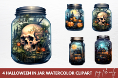 Halloween In Jar Watercolor Clipart Sublimation PNG Product Image 1