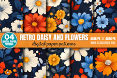 Retro Daisy and Flowers Patterns Paper Bundle PNG Product Image 6