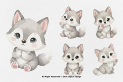 15 Bundle Watercolor Wolf Grey Nigh Animal Wildlife Kids Product Image 7