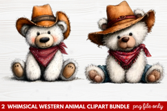 2 Whimsical Western Animal Clipart | Cute Cowboy Animals PNG Product Image 1