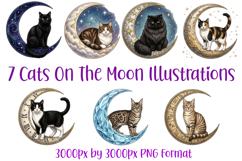 7 Cats Kittens on The Moon Whimsical PNG Illustrations Product Image 1