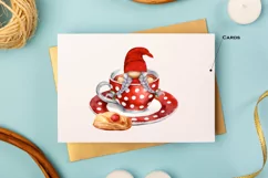 Watercolor gnome in a mug of tea with cookies, Gnome PNG Product Image 7