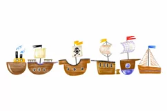 Cartoon pirate ships . Nautical vessel, boats. Transport Product Image 2