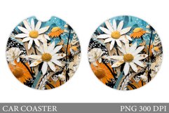 Floral Coaster Design. Flowers Car Coaster Sublimation Product Image 1