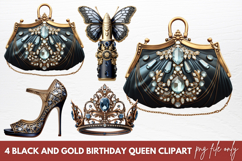 Black And Gold Birthday Queen Clipart Product Image 1