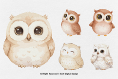 15 Bundle Watercolor Baby Owl Sweet Bird Animal Flying Smart Product Image 7