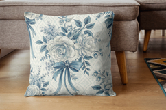 Blue Toile Coquette Bow Seamless Pattern, French Floral Product Image 7