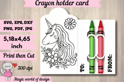 Unicorn with flowers Crayon Holder Card svg, printable Product Image 1