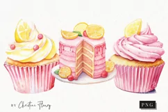 Watercolor Pink Lemonade Treats Clipart | Watercolor PNG Product Image 1