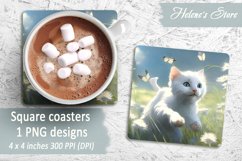 Cat Square Coasters | Summer Cat Sublimation Coaster Product Image 1