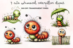 Cute Whimsical Caterpillar Clipart PNG Product Image 1