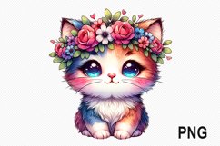 Cat Flowers Sublimation - Cat Flowers Clipart PNG Design Product Image 1