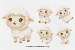 15 Bundle Watercolor Chibi Sheep Cute Farm Baby Lamb Kids Product Image 7