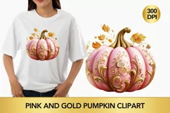 Pink and Gold pumpkin clipart, pumpkin sublimation Product Image 1