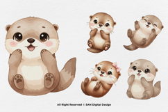 15 Bundle Watercolor Baby Otter Cute Animal Pet Kids Sticker Product Image 7