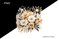 Black and Gold Flowers PNG, Watercolor Floral, Bouquet Product Image 1
