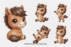 15 Bundle Watercolor Brown Cute Horse Baby Foal Pony Unicorn Product Image 7