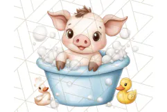 Farm Animal Babies in Bubble Bath PNG, Nursery Clipart Product Image 3