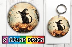 Autumn Halloween Cat Round Design Keychain Product Image 1