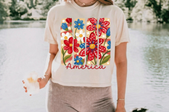 America Patriotic flowers PNG T-Shirt|4th of July PNG Sublim Product Image 7