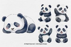 15 Bundle Watercolor Panda Animal Fat Black White Chinese Product Image 7