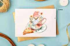 Watercolor gnome in a mug of tea with cookies, Gnome PNG Product Image 7