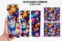 Cat Skinny Tumbler 20oz Wrap Design,4th of july Tumble PNG Product Image 1