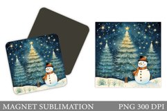 Snowman Magnet Sublimation. Christmas Square Magnet Design Product Image 1