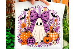 Purple Bow Ghost Halloween PNG Product Image 1