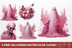 Pink Halloween Watercolor Clipart Product Image 1