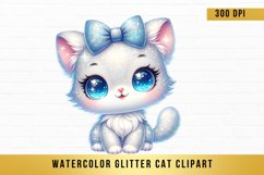 Watercolor Glitter Cat Clipart, Glitter Cute Cat Bundle Product Image 4