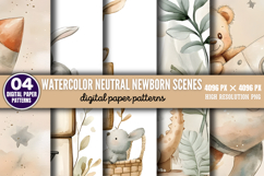 Watercolor Neutral Newborn Scenes Paper PNG Product Image 1