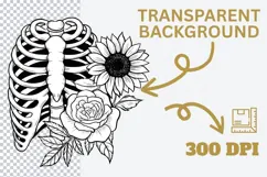 Rib Cage Floral PNG | Skeleton Sunflower Rose PNG Product Image 3