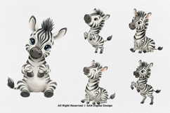 15 Bundle Watercolor Cute Zebra Black White Striped Animal Product Image 7