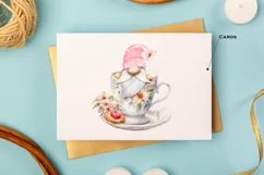 Watercolor gnome in a mug of tea with cookies, Gnome PNG Product Image 7
